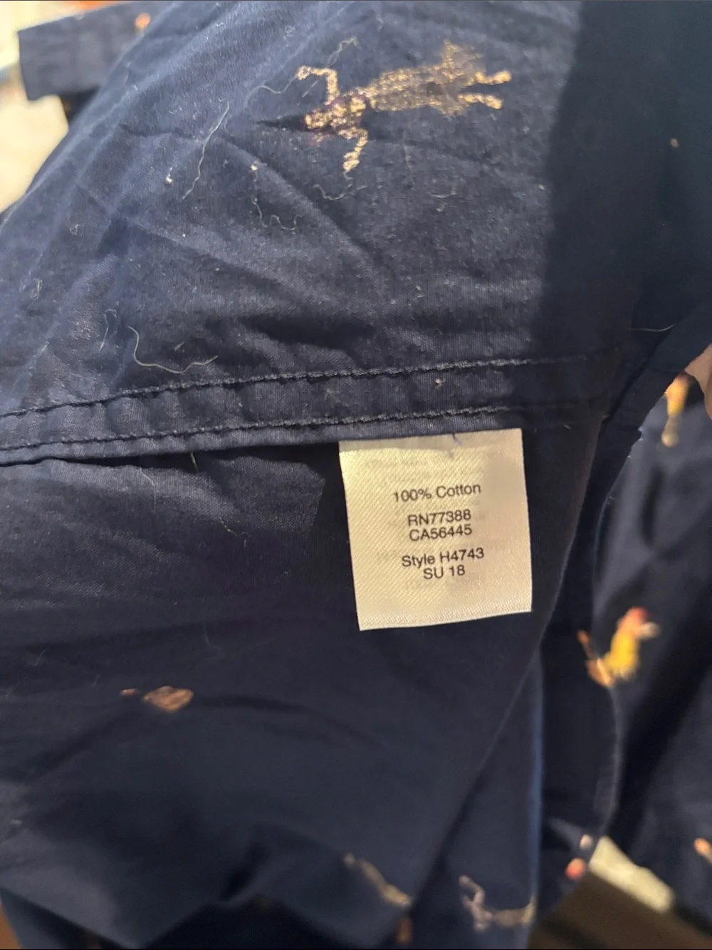 J. Crew Navy Short-Sleeve Button-Down Shirt with Yellow Motif